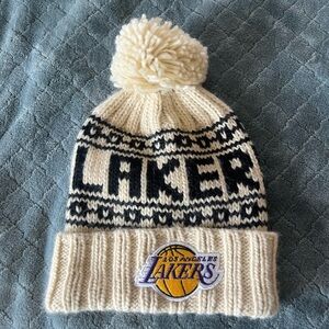 NBA Cream and Black LA Lakers Knit Hat with Pom-Pom